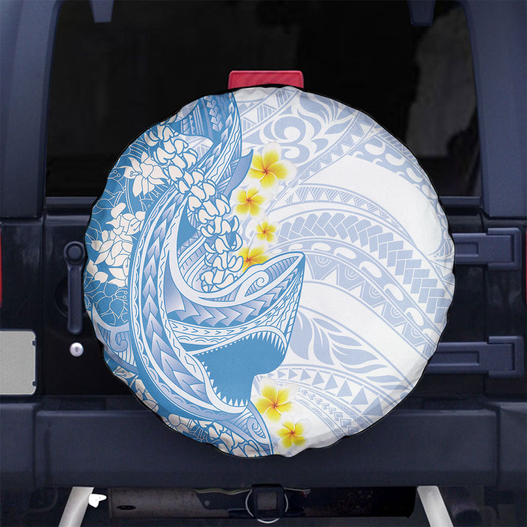Blue Hawaii Shark Tattoo Spare Tire Cover Puakenikeni Lei Plumeria Polynesian Pattern