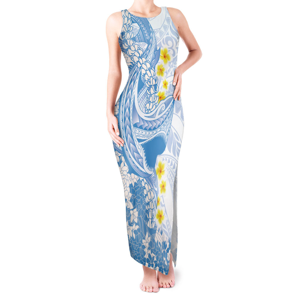 Blue Hawaii Shark Tattoo Tank Maxi Dress Puakenikeni Lei Plumeria Polynesian Pattern LT14 Women Blue - Polynesian Pride
