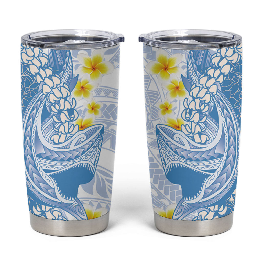 Blue Hawaii Shark Tattoo Tumbler Cup Puakenikeni Lei Plumeria Polynesian Pattern LT14 Blue - Polynesian Pride