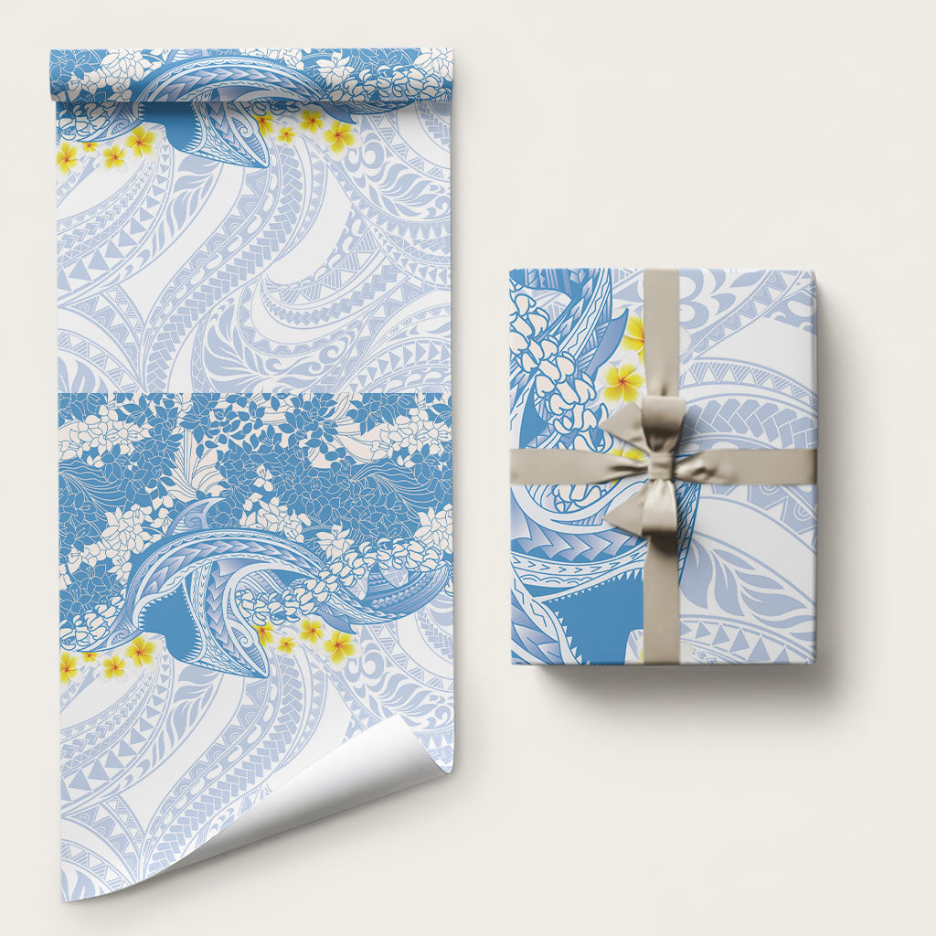Blue Hawaii Shark Tattoo Wrapping Paper Puakenikeni Lei Plumeria Polynesian Pattern