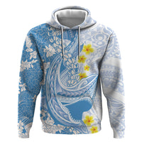 Blue Hawaii Shark Tattoo Zip Hoodie Puakenikeni Lei Plumeria Polynesian Pattern LT14 Pullover Hoodie Blue - Polynesian Pride