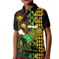 Paddle Board Hawaii Kid Polo Shirt Molokai 2 Oahu World Championships Kakau Pattern LT14 Kid Black - Polynesian Pride
