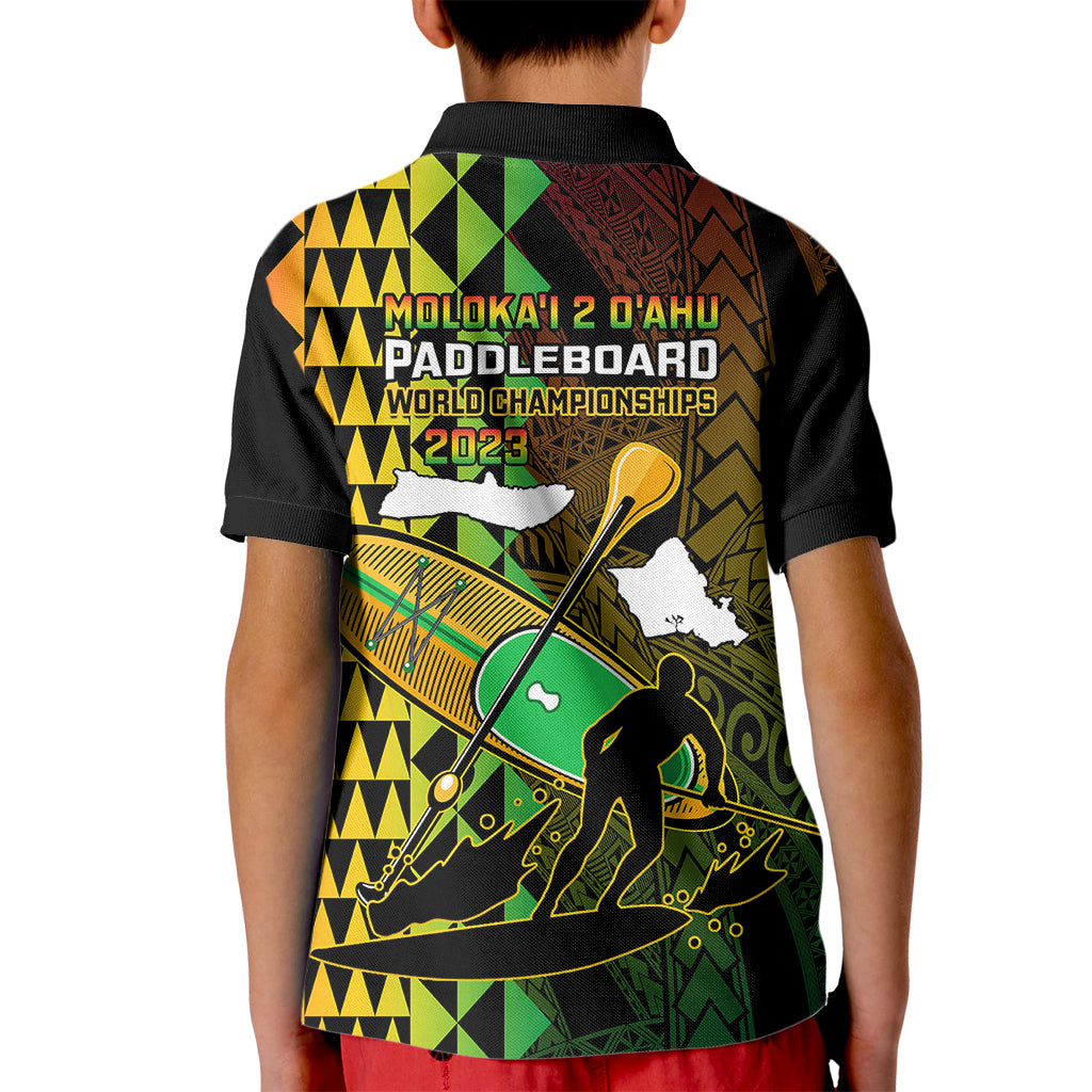 Paddle Board Hawaii Kid Polo Shirt Molokai 2 Oahu World Championships Kakau Pattern LT14 - Polynesian Pride