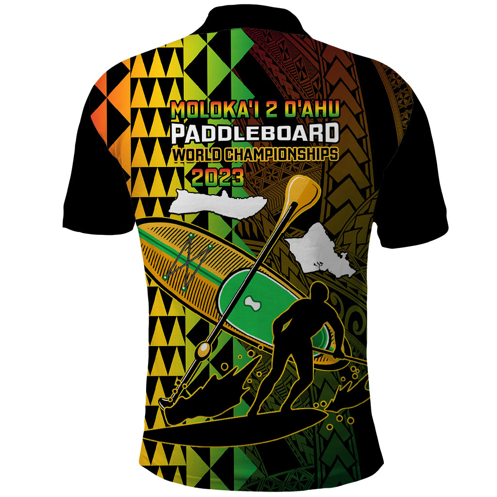 Paddle Board Hawaii Polo Shirt Molokai 2 Oahu World Championships Kakau Pattern LT14 - Polynesian Pride