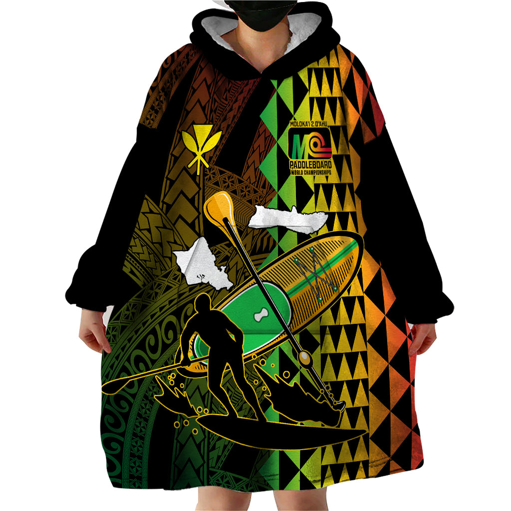Paddle Board Hawaii Wearable Blanket Hoodie Molokai 2 Oahu World Championships Kakau Pattern LT14 - Polynesian Pride