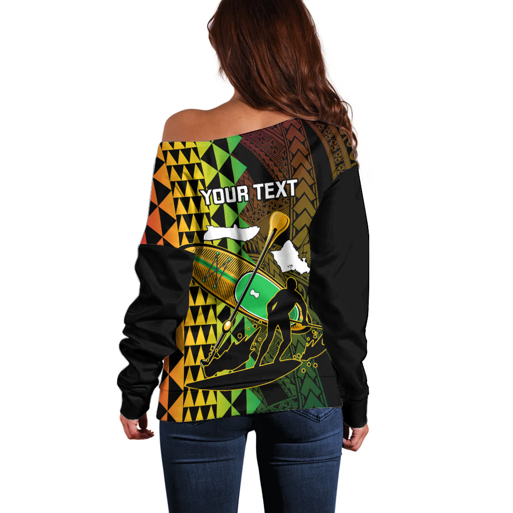 Personalised Paddle Board Hawaii Off Shoulder Sweater Molokai 2 Oahu World Championships Kakau Pattern LT14 - Polynesian Pride