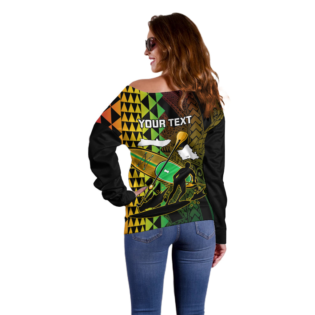 Personalised Paddle Board Hawaii Off Shoulder Sweater Molokai 2 Oahu World Championships Kakau Pattern LT14 - Polynesian Pride