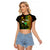 Personalised Paddle Board Hawaii Raglan Cropped T Shirt Molokai 2 Oahu World Championships Kakau Pattern LT14 Female Black - Polynesian Pride