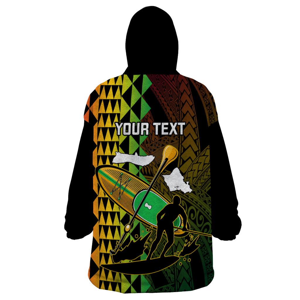 Personalised Paddle Board Hawaii Wearable Blanket Hoodie Molokai 2 Oahu World Championships Kakau Pattern LT14 - Polynesian Pride