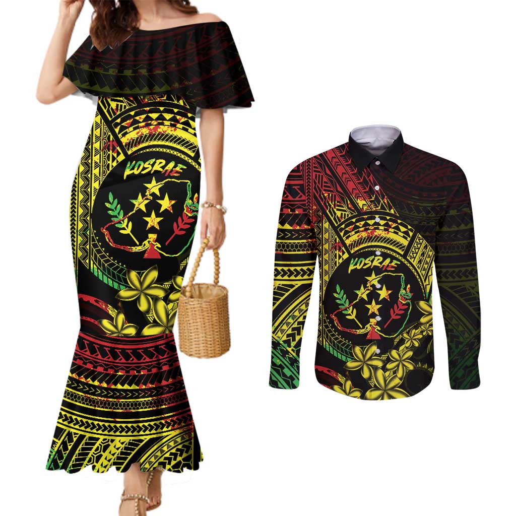 Reggae Kosrae Liberation Day Couples Matching Mermaid Dress and Long Sleeve Button Shirt September 8 Polynesian Tattoo LT14 Reggae - Polynesian Pride