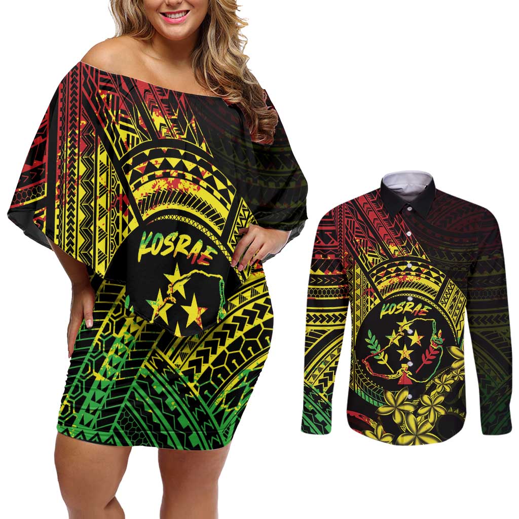 Reggae Kosrae Liberation Day Couples Matching Off Shoulder Short Dress and Long Sleeve Button Shirt September 8 Polynesian Tattoo LT14 Reggae - Polynesian Pride
