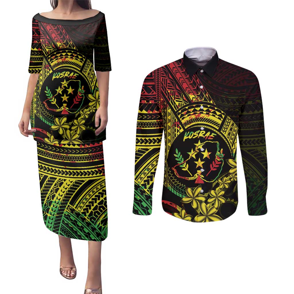 Reggae Kosrae Liberation Day Couples Matching Puletasi and Long Sleeve Button Shirt September 8 Polynesian Tattoo LT14 Reggae - Polynesian Pride