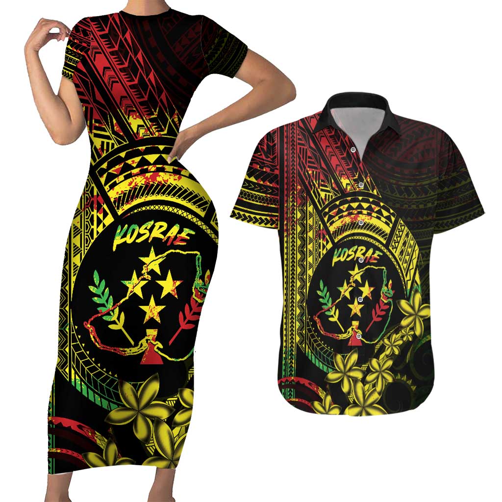 Reggae Kosrae Liberation Day Couples Matching Short Sleeve Bodycon Dress and Hawaiian Shirt September 8 Polynesian Tattoo - Polynesian Pride