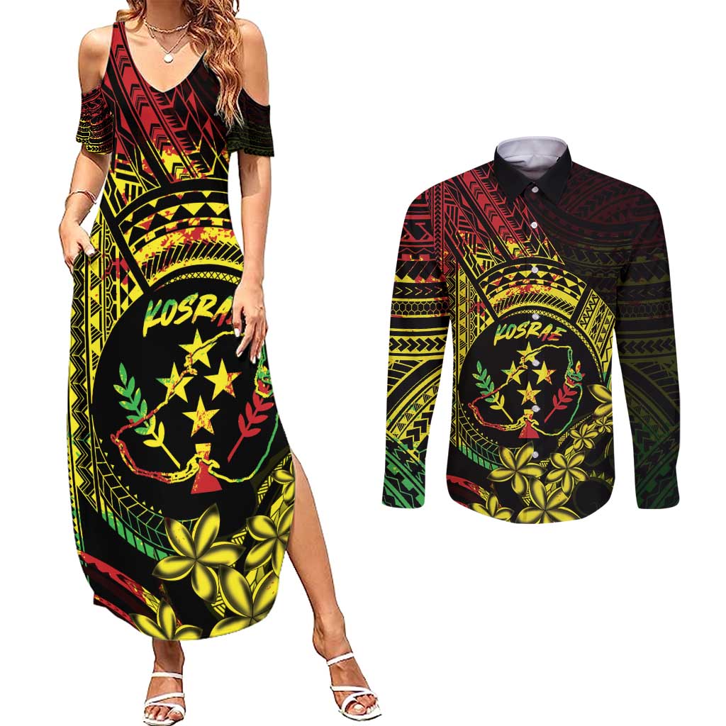 Reggae Kosrae Liberation Day Couples Matching Summer Maxi Dress and Long Sleeve Button Shirt September 8 Polynesian Tattoo LT14 Reggae - Polynesian Pride