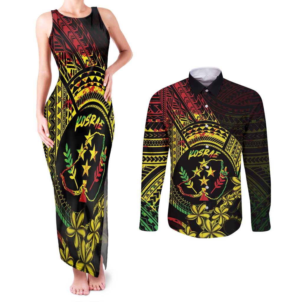 Reggae Kosrae Liberation Day Couples Matching Tank Maxi Dress and Long Sleeve Button Shirt September 8 Polynesian Tattoo LT14 Reggae - Polynesian Pride