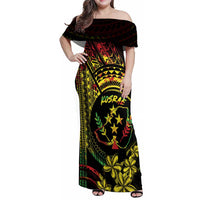 Reggae Kosrae Liberation Day Family Matching Off Shoulder Maxi Dress and Hawaiian Shirt September 8 Polynesian Tattoo - Polynesian Pride