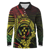 Reggae Kosrae Liberation Day Long Sleeve Polo Shirt September 8 Polynesian Tattoo - Polynesian Pride