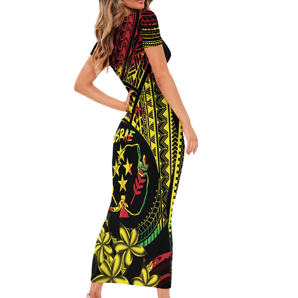 Reggae Kosrae Liberation Day Short Sleeve Bodycon Dress September 8 Polynesian Tattoo - Polynesian Pride