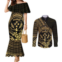 Gold Kosrae Liberation Day Couples Matching Mermaid Dress and Long Sleeve Button Shirt September 8 Polynesian Tattoo - Polynesian Pride