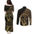 Gold Kosrae Liberation Day Couples Matching Puletasi and Long Sleeve Button Shirt September 8 Polynesian Tattoo - Polynesian Pride