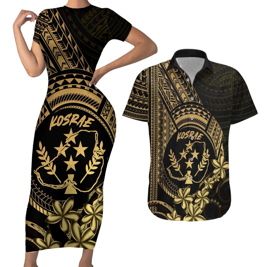 Gold Kosrae Liberation Day Couples Matching Short Sleeve Bodycon Dress and Hawaiian Shirt September 8 Polynesian Tattoo - Polynesian Pride