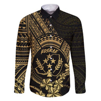 Gold Kosrae Liberation Day Family Matching Long Sleeve Bodycon Dress and Hawaiian Shirt September 8 Polynesian Tattoo - Polynesian Pride