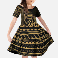 Gold Kosrae Liberation Day Family Matching Off The Shoulder Long Sleeve Dress and Hawaiian Shirt September 8 Polynesian Tattoo - Polynesian Pride