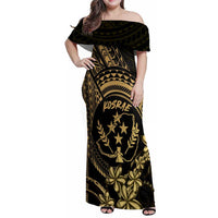 Gold Kosrae Liberation Day Family Matching Off Shoulder Maxi Dress and Hawaiian Shirt September 8 Polynesian Tattoo - Polynesian Pride