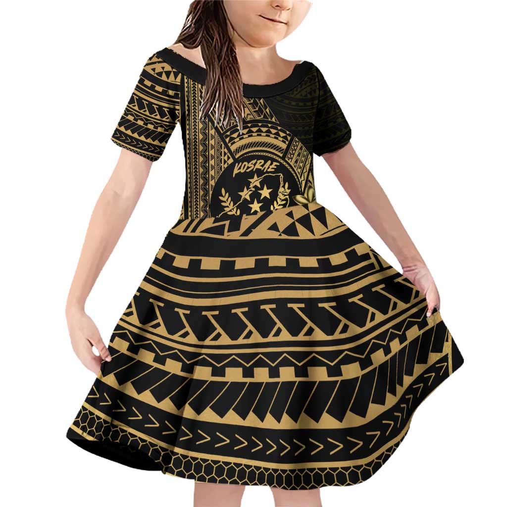 Gold Kosrae Liberation Day Family Matching Off Shoulder Short Dress and Hawaiian Shirt September 8 Polynesian Tattoo - Polynesian Pride