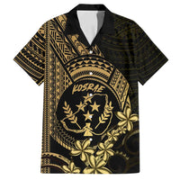Gold Kosrae Liberation Day Family Matching Off Shoulder Short Dress and Hawaiian Shirt September 8 Polynesian Tattoo - Polynesian Pride