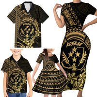 Gold Kosrae Liberation Day Family Matching Short Sleeve Bodycon Dress and Hawaiian Shirt September 8 Polynesian Tattoo - Polynesian Pride