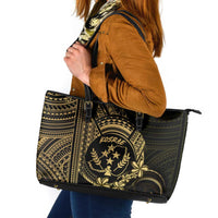 Gold Kosrae Liberation Day Leather Tote Bag September 8 Polynesian Tattoo - Polynesian Pride