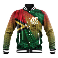 Personalised Long Live Vanuatu Independence Day Baseball Jacket 45th Anniversary Woven Pattern - Polynesian Pride