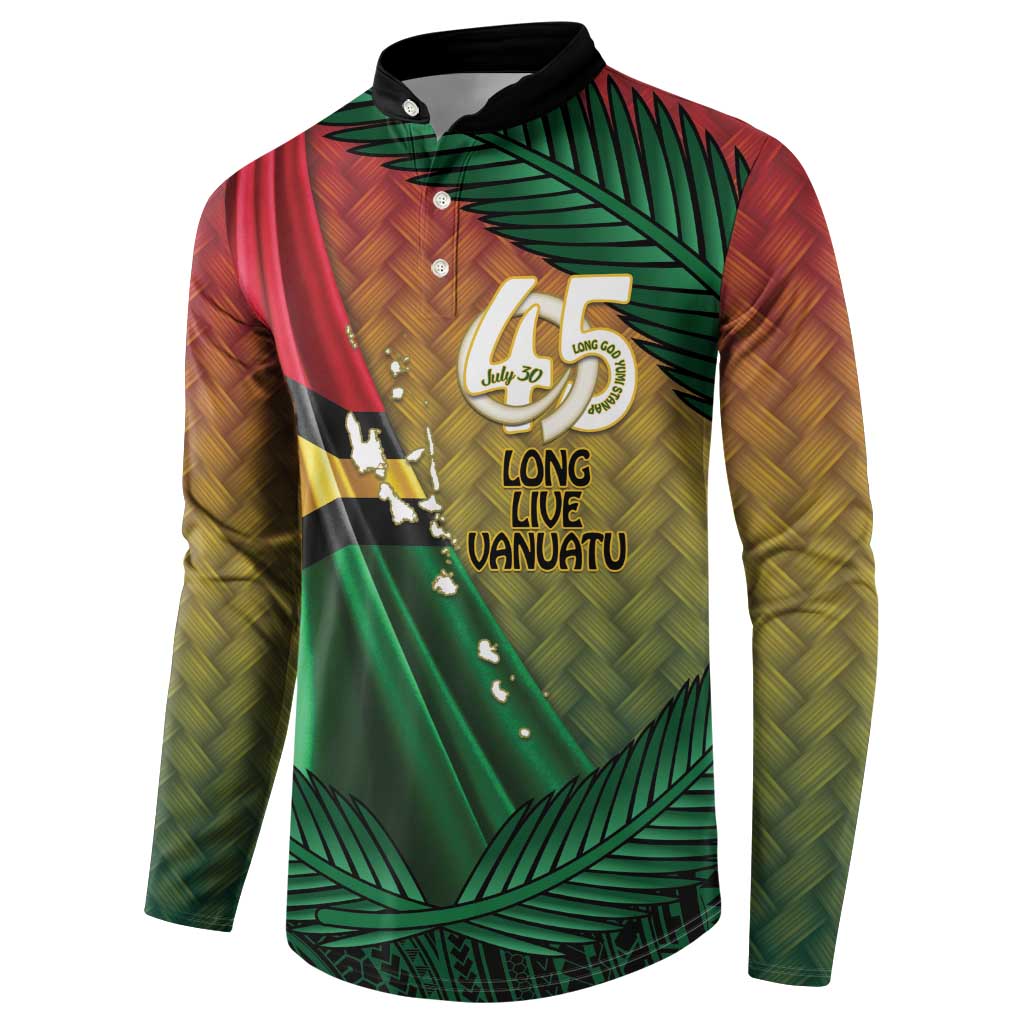 Personalised Long Live Vanuatu Independence Day Button Sweatshirt 45th Anniversary Woven Pattern - Polynesian Pride