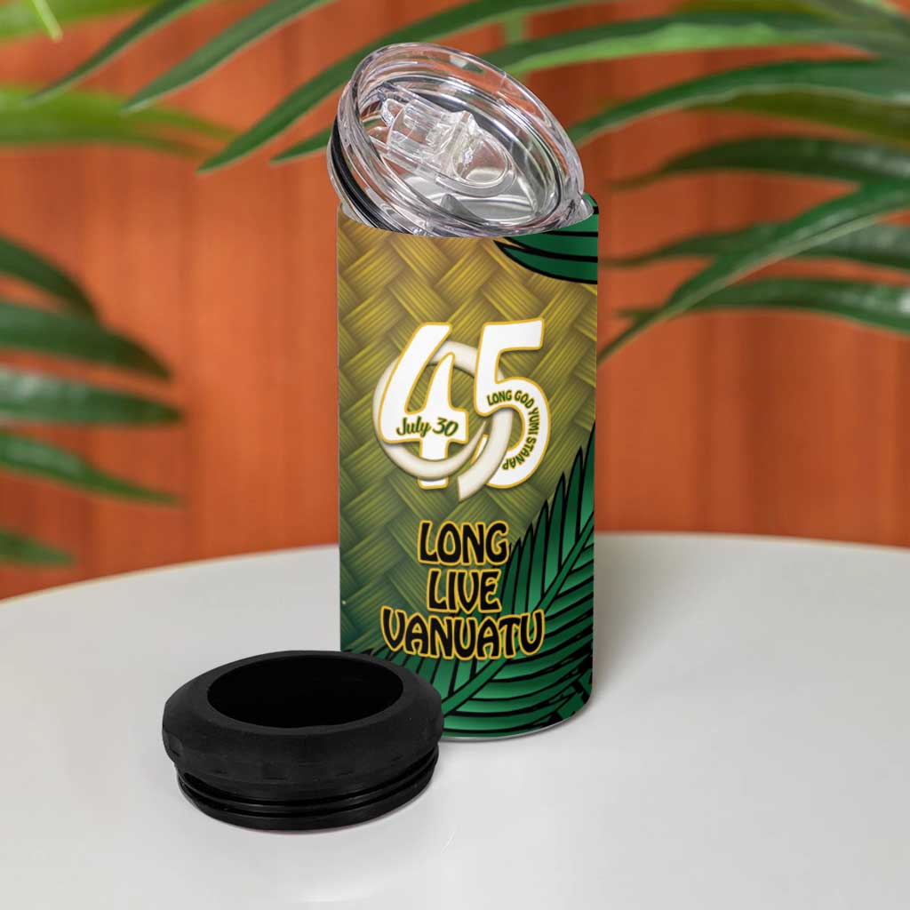 Personalised Long Live Vanuatu Independence Day 4 in 1 Can Cooler Tumbler 45th Anniversary Woven Pattern - Polynesian Pride