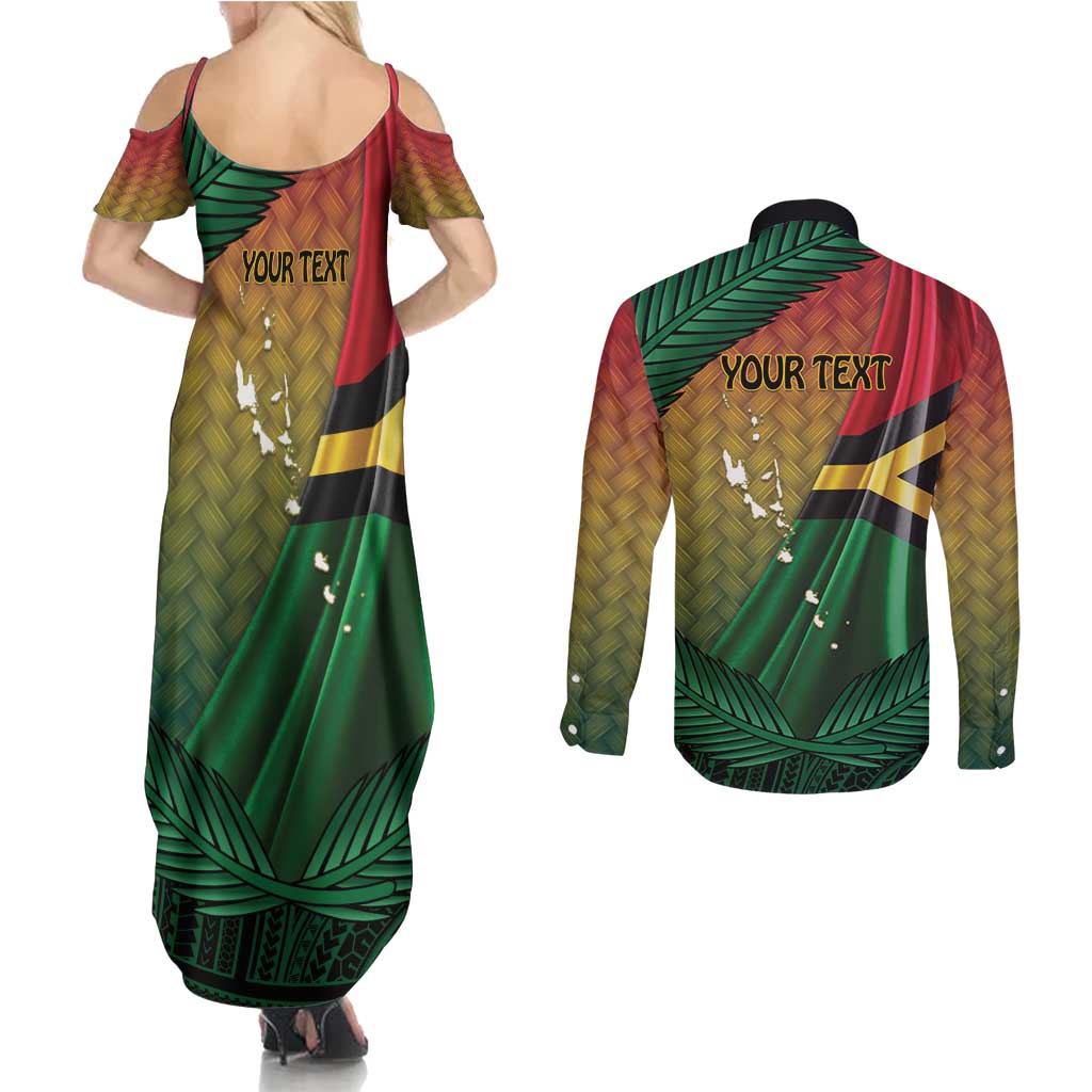 Personalised Long Live Vanuatu Independence Day Couples Matching Summer Maxi Dress and Long Sleeve Button Shirt 45th Anniversary Woven Pattern - Polynesian Pride
