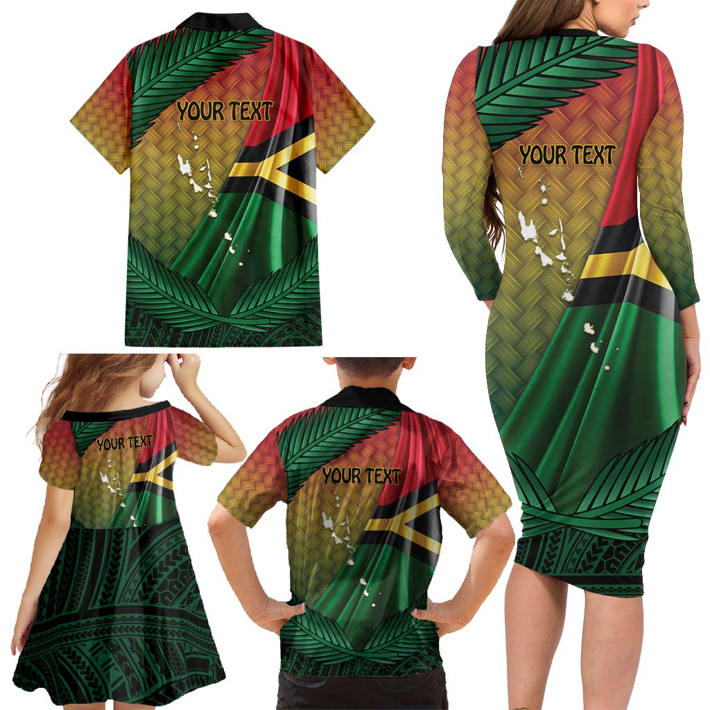 Personalised Long Live Vanuatu Independence Day Family Matching Long Sleeve Bodycon Dress and Hawaiian Shirt 45th Anniversary Woven Pattern - Polynesian Pride