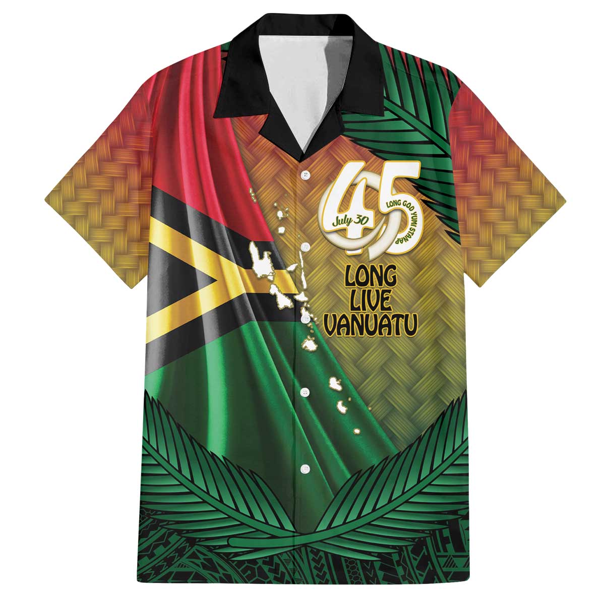Personalised Long Live Vanuatu Independence Day Family Matching Off The Shoulder Long Sleeve Dress and Hawaiian Shirt 45th Anniversary Woven Pattern - Polynesian Pride
