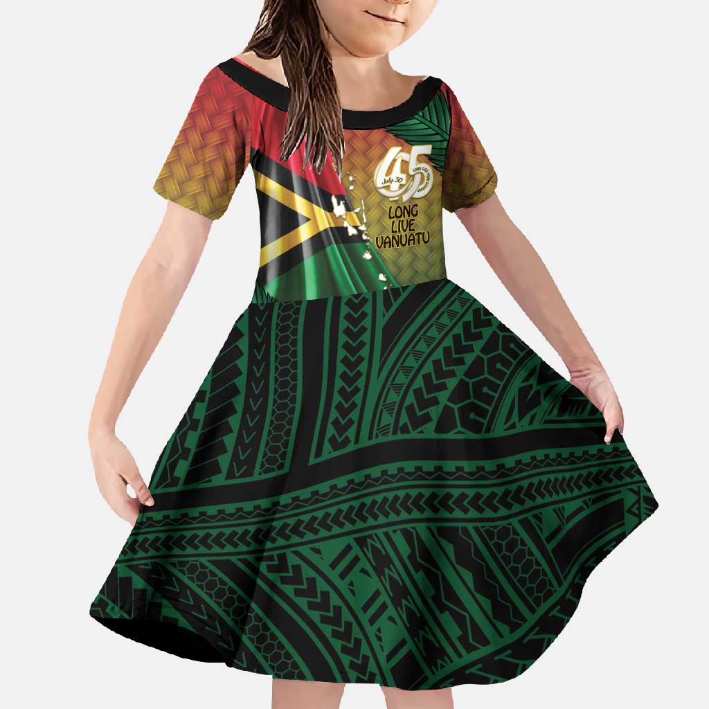 Personalised Long Live Vanuatu Independence Day Family Matching Off Shoulder Maxi Dress and Hawaiian Shirt 45th Anniversary Woven Pattern - Polynesian Pride