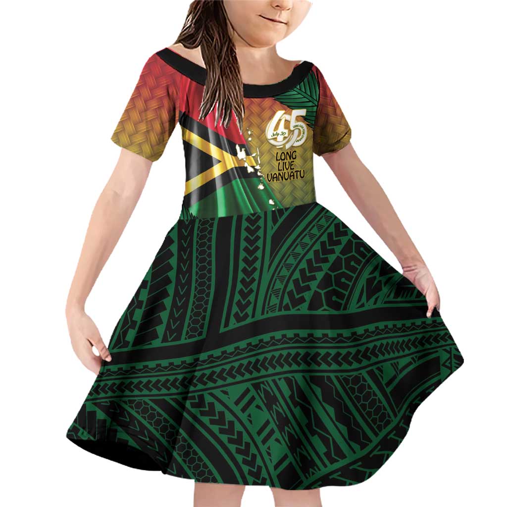 Personalised Long Live Vanuatu Independence Day Family Matching Off Shoulder Short Dress and Hawaiian Shirt 45th Anniversary Woven Pattern - Polynesian Pride
