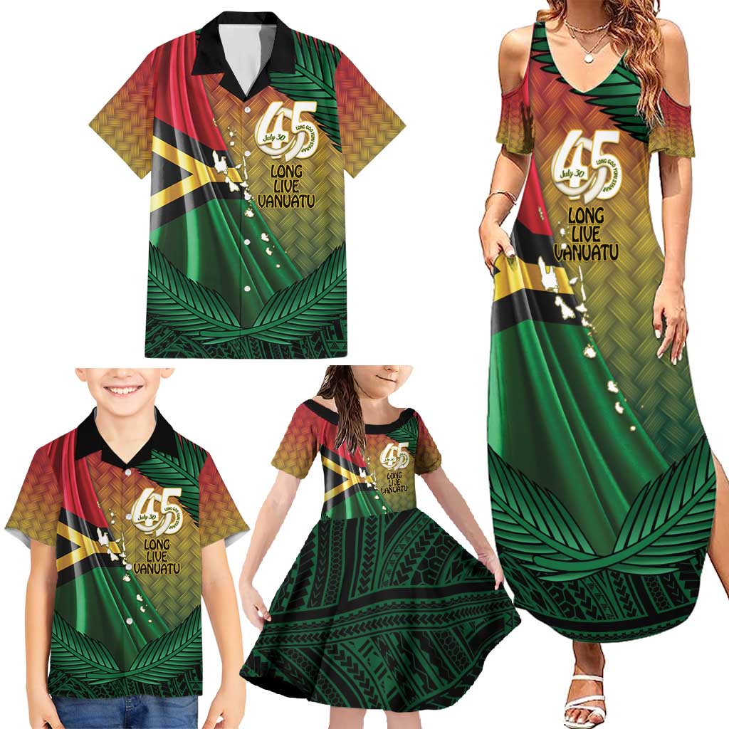 Personalised Long Live Vanuatu Independence Day Family Matching Summer Maxi Dress and Hawaiian Shirt 45th Anniversary Woven Pattern - Polynesian Pride