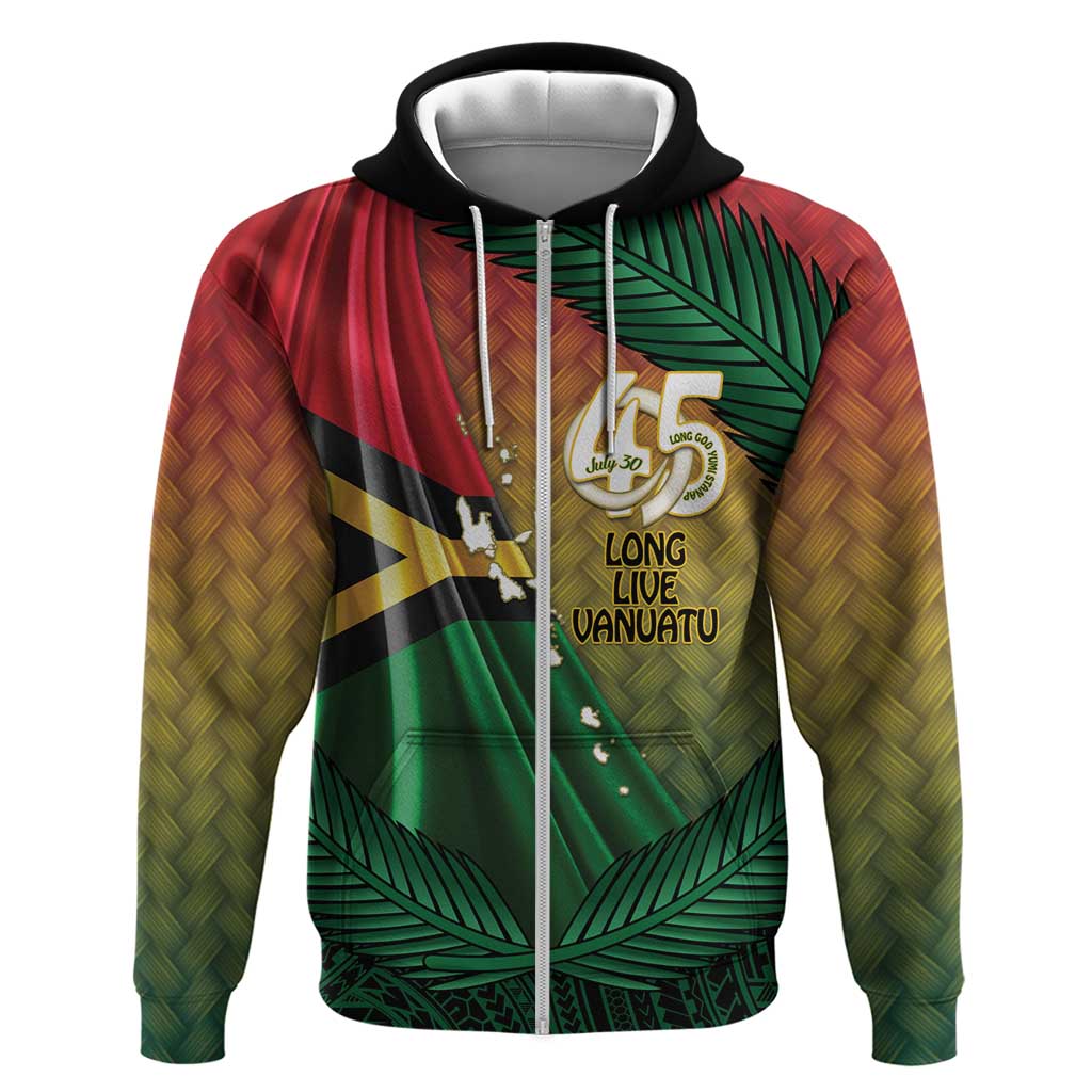 Personalised Long Live Vanuatu Independence Day Hoodie 45th Anniversary Woven Pattern - Polynesian Pride