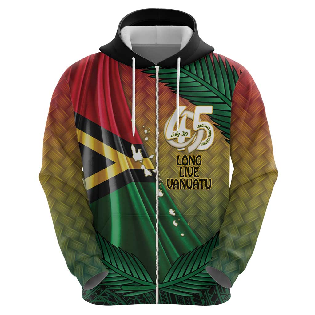 Personalised Long Live Vanuatu Independence Day Hoodie 45th Anniversary Woven Pattern - Polynesian Pride