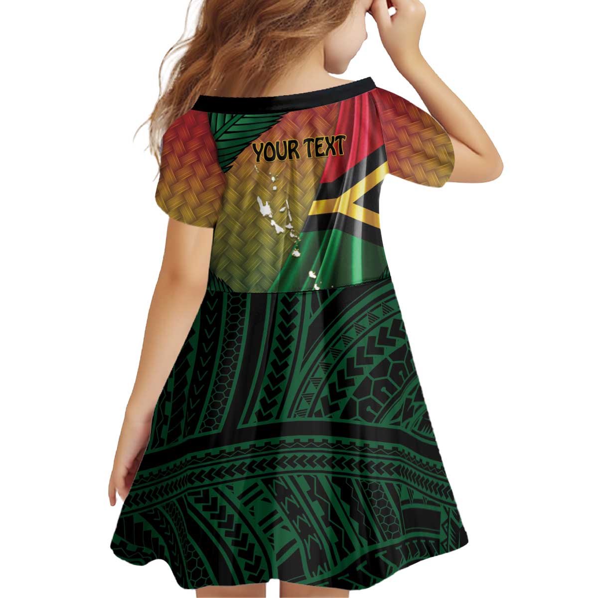 Personalised Long Live Vanuatu Independence Day Kid Short Sleeve Dress 45th Anniversary Woven Pattern - Polynesian Pride