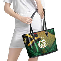 Long Live Vanuatu Independence Day Leather Tote Bag 45th Anniversary Woven Pattern - Polynesian Pride