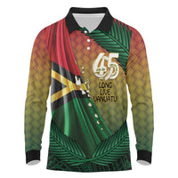 Personalised Long Live Vanuatu Independence Day Long Sleeve Polo Shirt 45th Anniversary Woven Pattern - Polynesian Pride