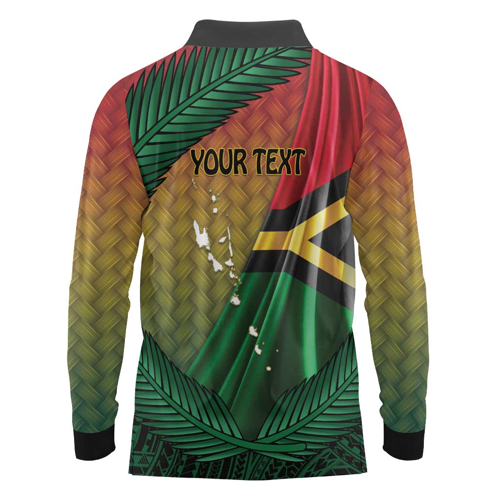 Personalised Long Live Vanuatu Independence Day Long Sleeve Polo Shirt 45th Anniversary Woven Pattern - Polynesian Pride