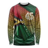 Personalised Long Live Vanuatu Independence Day Long Sleeve Shirt 45th Anniversary Woven Pattern - Polynesian Pride