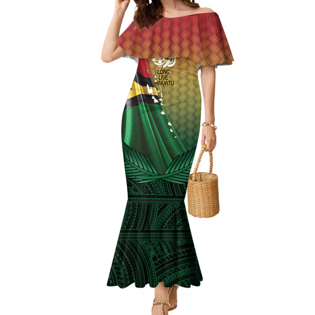 Personalised Long Live Vanuatu Independence Day Mermaid Dress 45th Anniversary Woven Pattern - Polynesian Pride