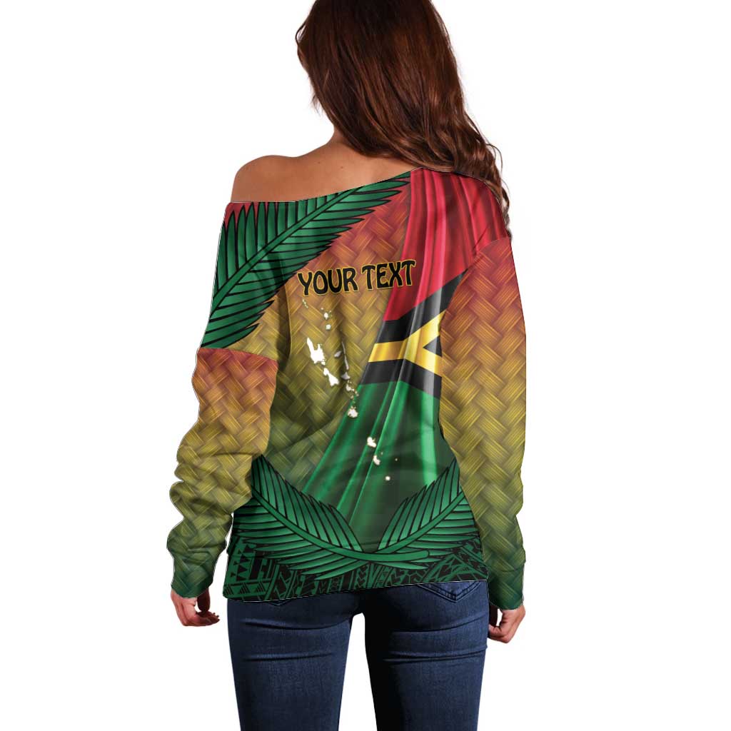 Personalised Long Live Vanuatu Independence Day Off Shoulder Sweater 45th Anniversary Woven Pattern - Polynesian Pride
